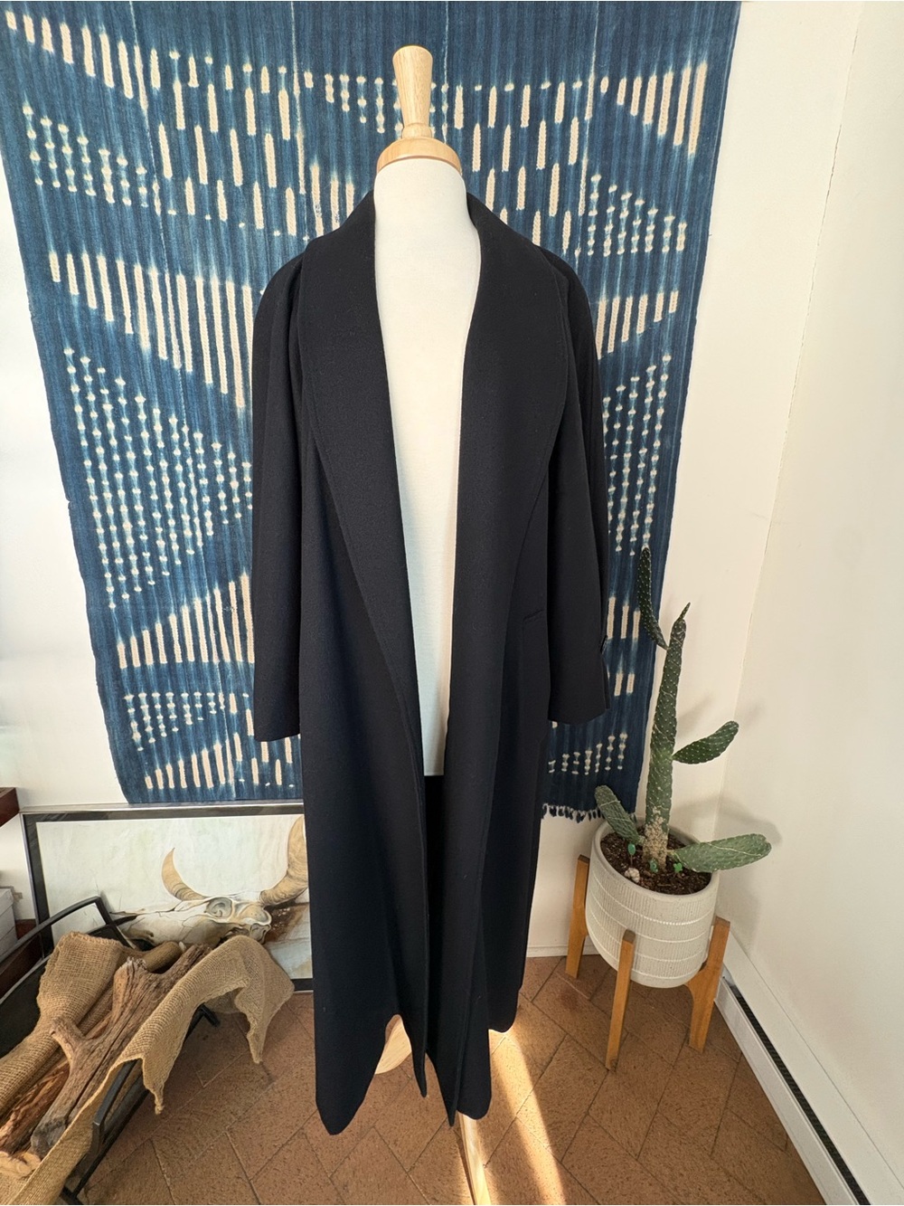 Vintage 1980’s Portrait Made in USA Long 100% Wool Black Trench Coat